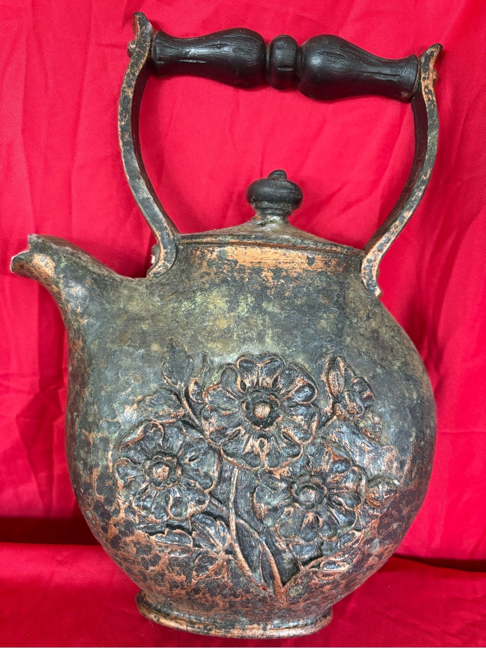 Decorative Floral Ceramic Pitcher in Black & Copper Accent